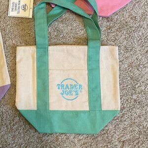 Trader joe's Mini canvas tote bag. pastel color. MINT GREEN.